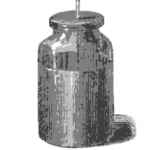a black and white engraving of a Leyden jar with the top closed