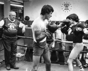 Two men boxing at the Juniata Park's Harrowgate Boxing Club in 1977.