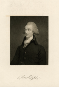 A black and white portrait of Tench Coxe, head and bust, wearing a dark coat.
