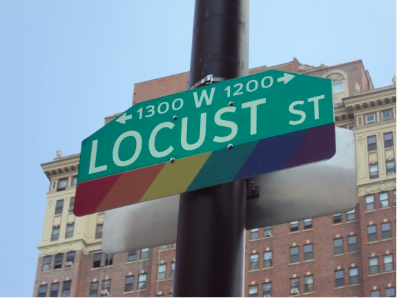Locust St. rainbow sign