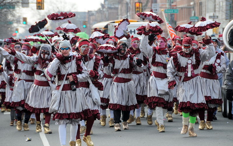color photo of wench brigade during 2014 mummers parade.