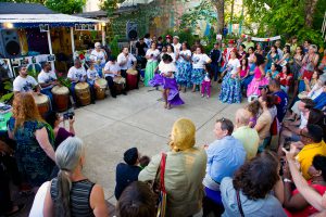 Dancers performing a traditional Puerto Rican dance at the Festival de Bambulaé.