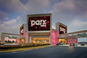 a color photograph of the front entrance of Parx Casino in Bensalem