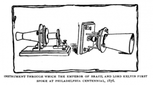 A black and white line drawing of a prototype telephone