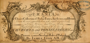 The heavily decorated front page of the sheet music book Urania, A Choice collection of Psalm-tunes, Anthems, and Hymns.