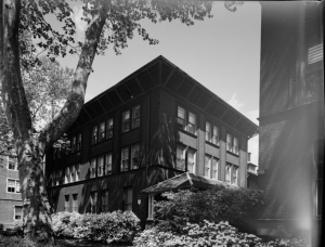 A black and white photo of a building at 205 Thirty-Fourth Street in Philadelphia.