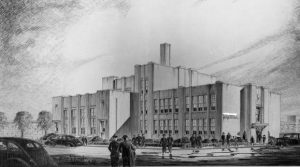 A black and white image of the construction plans for Frederick Douglass School in Philadelphia.