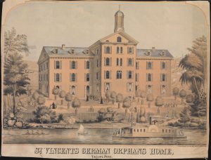 An image of St. Vincent's Orphan's Home on the Delaware River in Tacony, Pennsylvania.