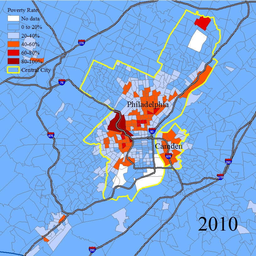 This map shows the extent of poverty of the Greater Philadelphia in 2010