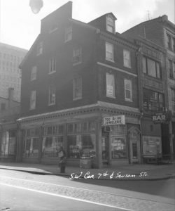 A black and white photograph of 700 Sansom Street in Philadelphia. 