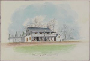 Watercolor depicting the King of Prussia Inn from the mid-nineteenth century.