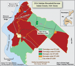 Map of income levels in Salem County in 2014