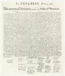 Print of the William J. Stone engraving of the Declaration of Independence.