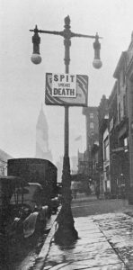 A photograph of a sign outside City Hall posted by the Philadelphia Board of Health to combat the influenza epidemic.