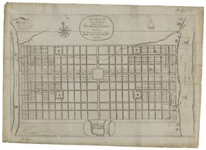 This photo depicts a grid-like map of the city of Philadelphia.