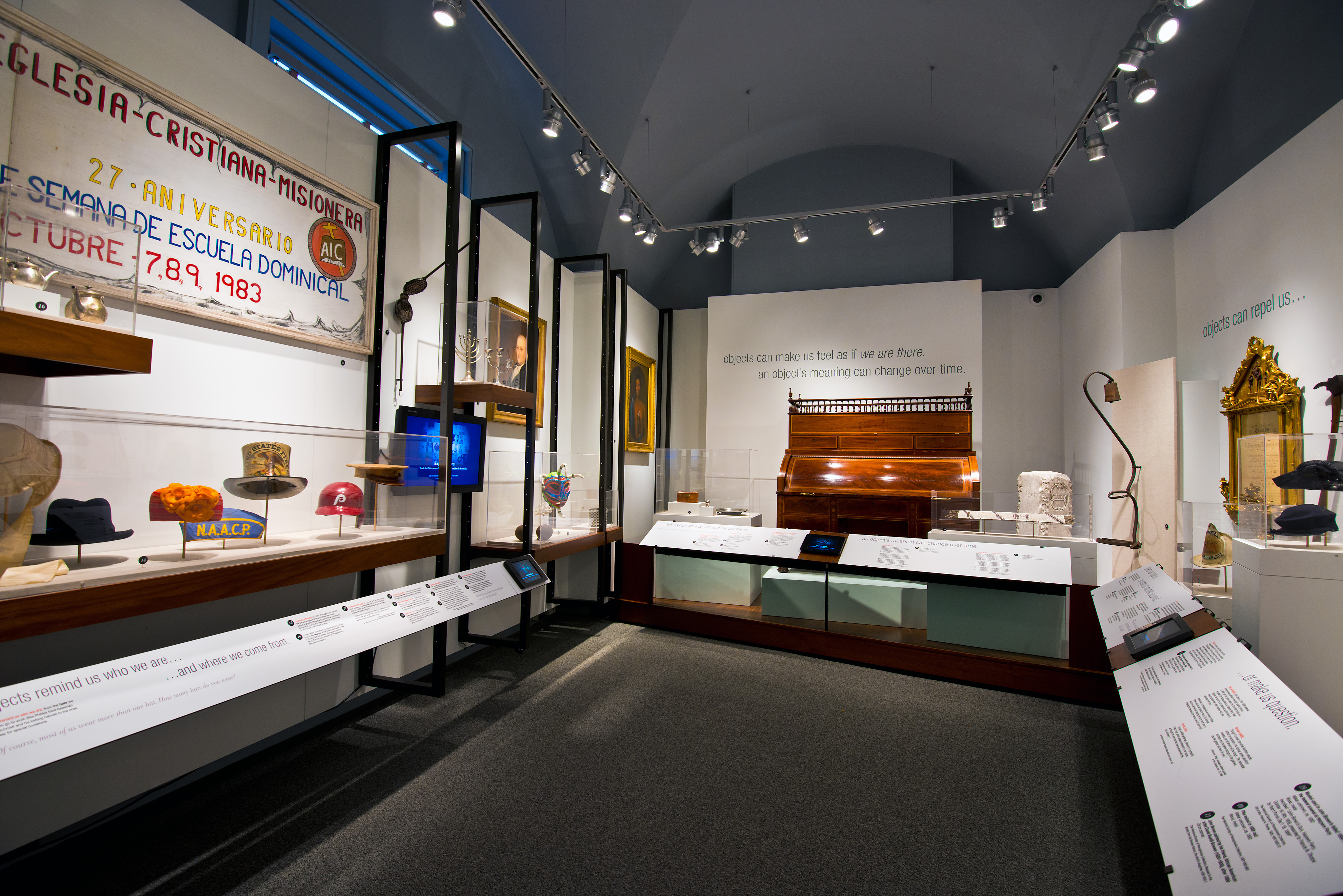 Photograph of artifacts in display cases.