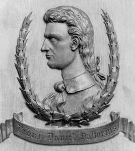 Daniel Pastorius depicted in a bas relief sculpture