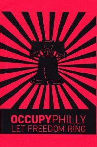 red and black flyer with image of liberty bell and text "Occupy Philly Let Freedom Ring."