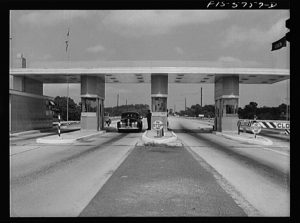 A 1942 photograph of a toll booth along the Pennsylvania Turnpike.