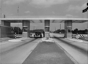 A 1942 photograph of a toll booth along the Pennsylvania Turnpike.