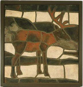 Framed mosaic of an elk.