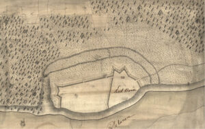 A map of the site of the Battle of Red Bank drawn around 1777.