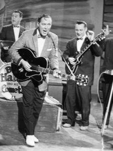 Photograph of Bill Haley performing in Essen, Germany, in 1957