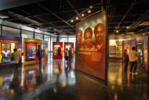 Color photograph of museum panels depicting Black history.