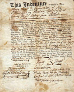 Document with terms of indenture and X for signature