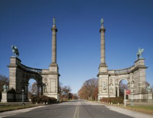 Photograph of large memorial with two columns