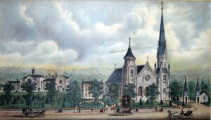 Color illustration of gothic style church